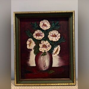 Floral Oil Painting Texture Realistic gold Frame flowers vase